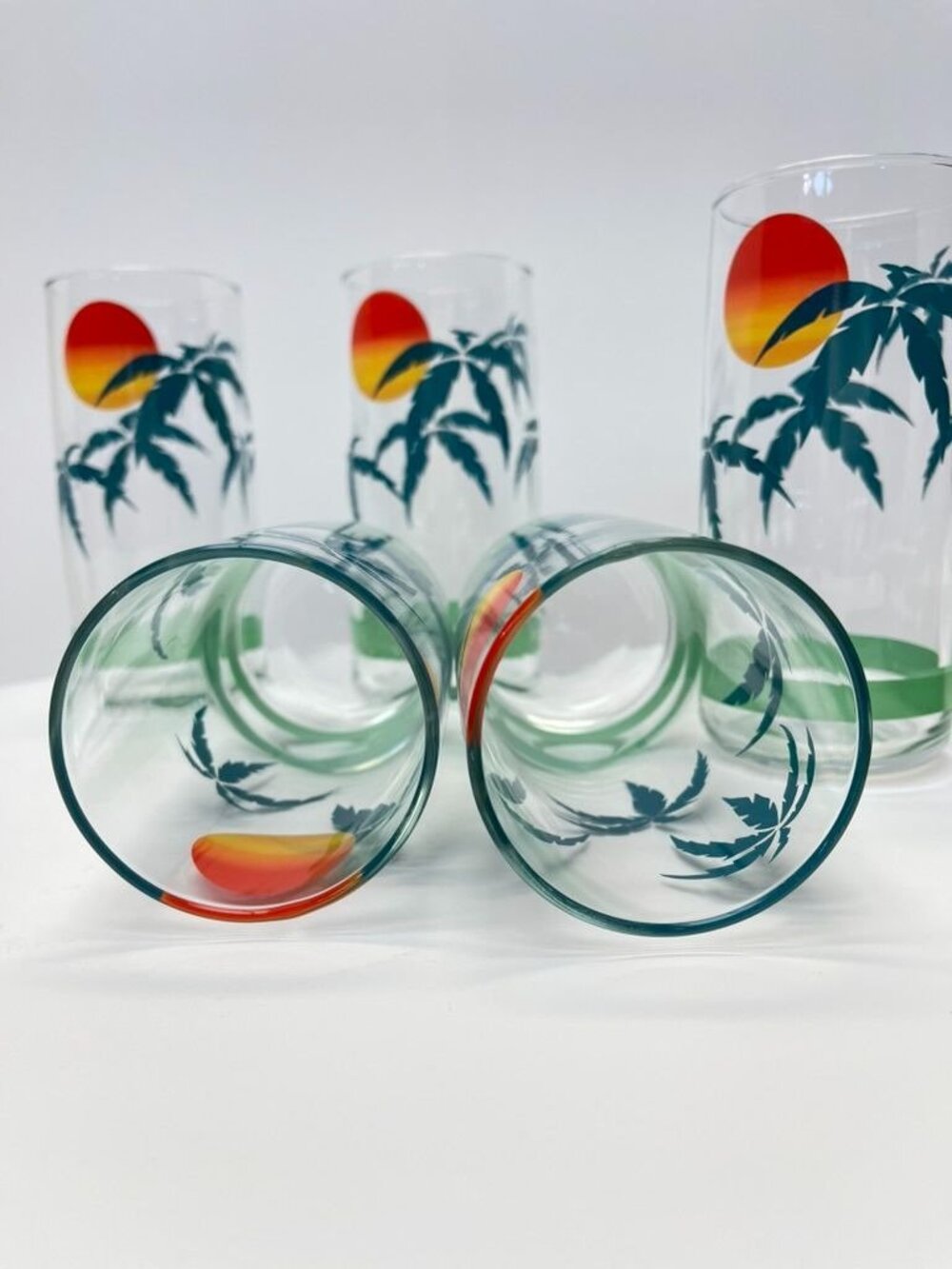 Vintage Tropical Palm Tree Sunset Tall Tumblers Set of 5 - Picture 4 of 6